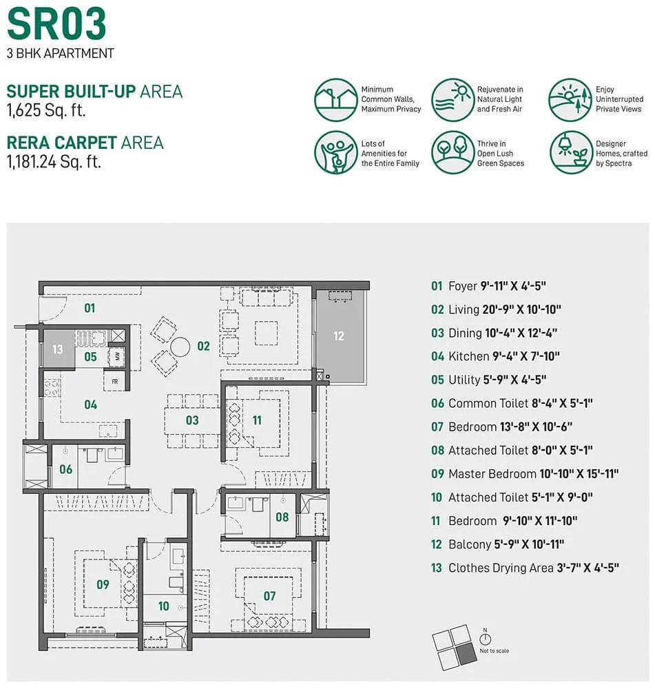 3 BHK - 1625 - Spectra Raaya Whitefield