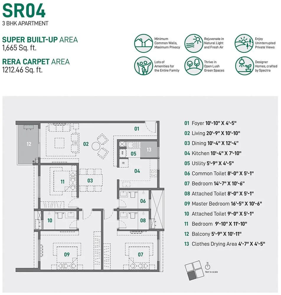 3 BHK - 1665 - Spectra Raaya Whitefield