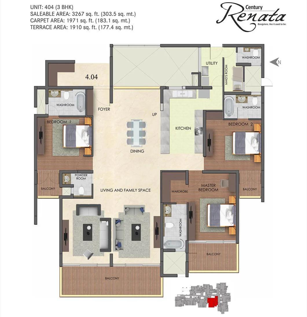 3 BHK - 3267 - Century Renata Richmond Road