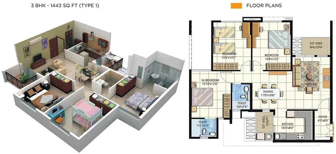 3 BHK 1443 - Embassy Residency Perumbakkam