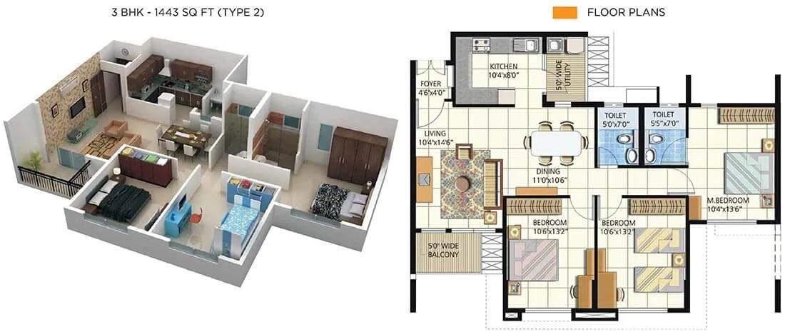 3 BHK 1443 A - Embassy Residency Perumbakkam