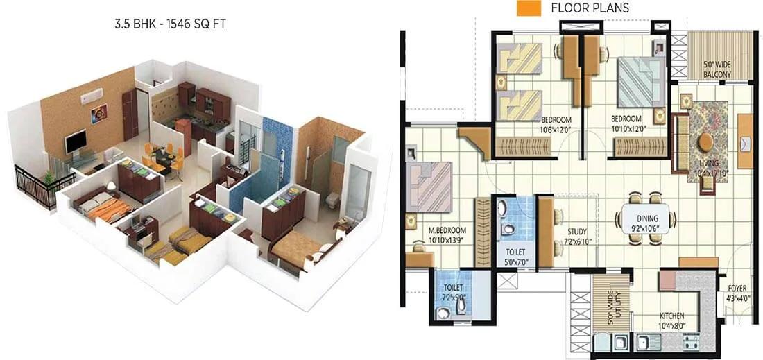3.5 BHK 1546 - Embassy Residency Perumbakkam