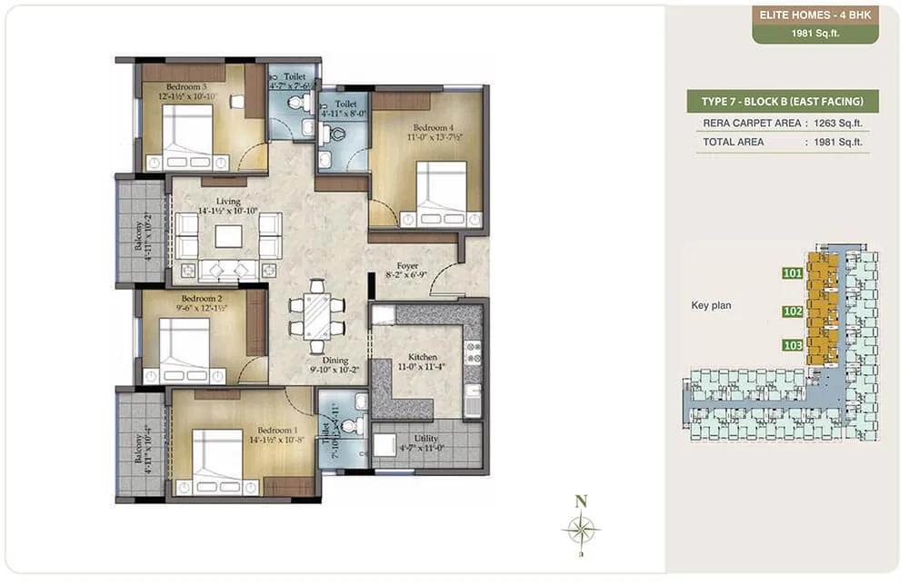 4 BHK - 1981 - TVS Emerald Green Enclave