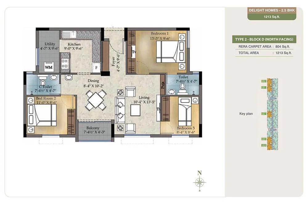 2.5 BHK - 1213 - TVS Emerald Green Enclave