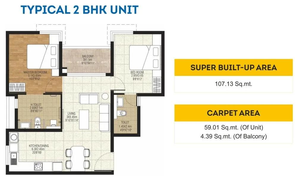 2 BHK – 1153 Sqft – Brigade Parkside West Mysore Road