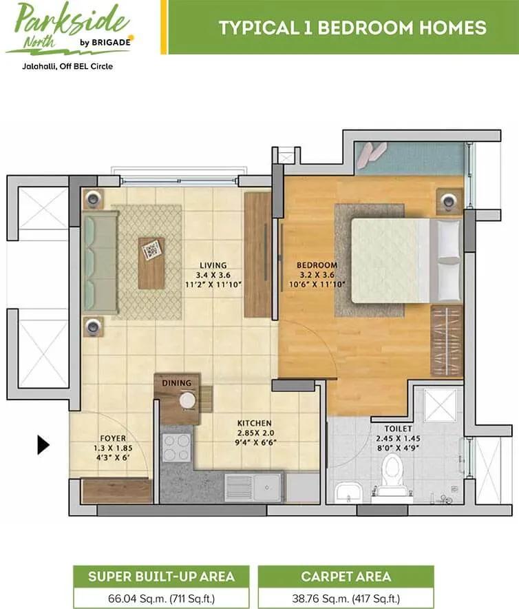 1 BHK - 711 - Brigade Parkside North Jalahalli