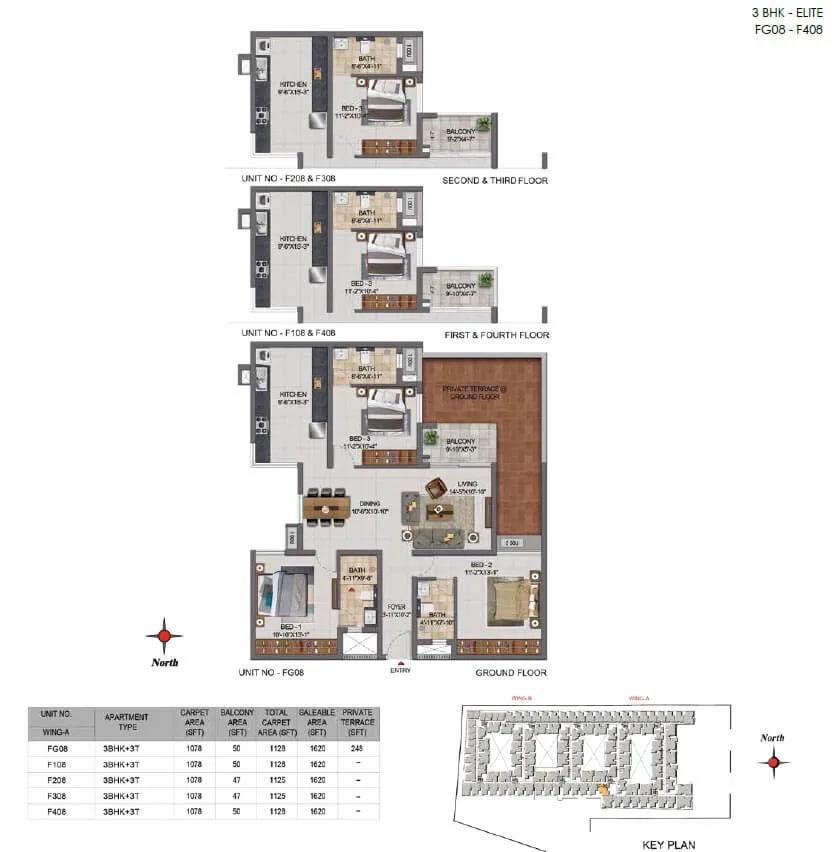 3 BHK - 1620 - CasaGrand Boulevard Hennur