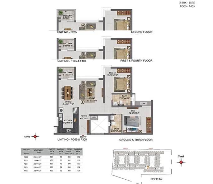 2 BHK - 1232 - CasaGrand Boulevard Hennur