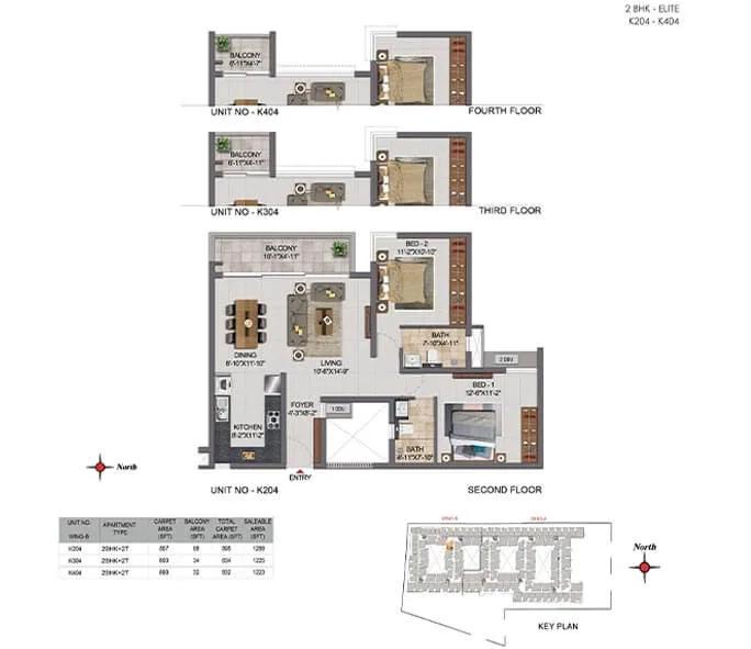 2 BHK - 1288 - CasaGrand Boulevard Hennur