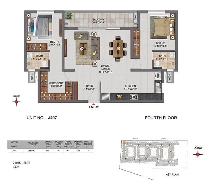 2 BHK - 1369 - CasaGrand Boulevard Hennur