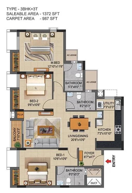 3 BHK - 1372 - CasaGrand Supremus Chennai