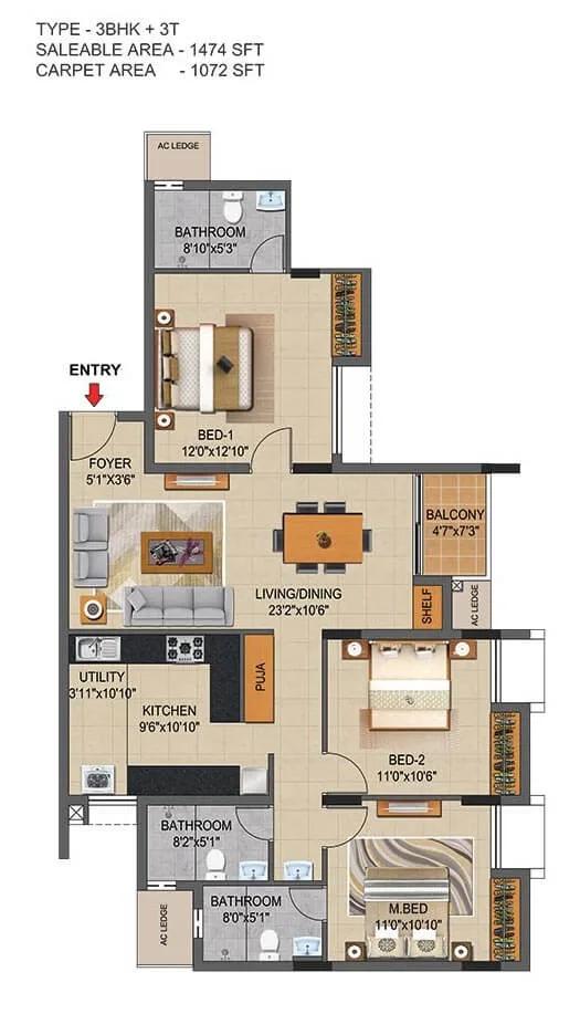 3 BHK - 1474 - CasaGrand Supremus Chennai