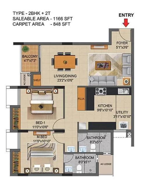 2 BHK - 1166 - CasaGrand Supremus Chennai