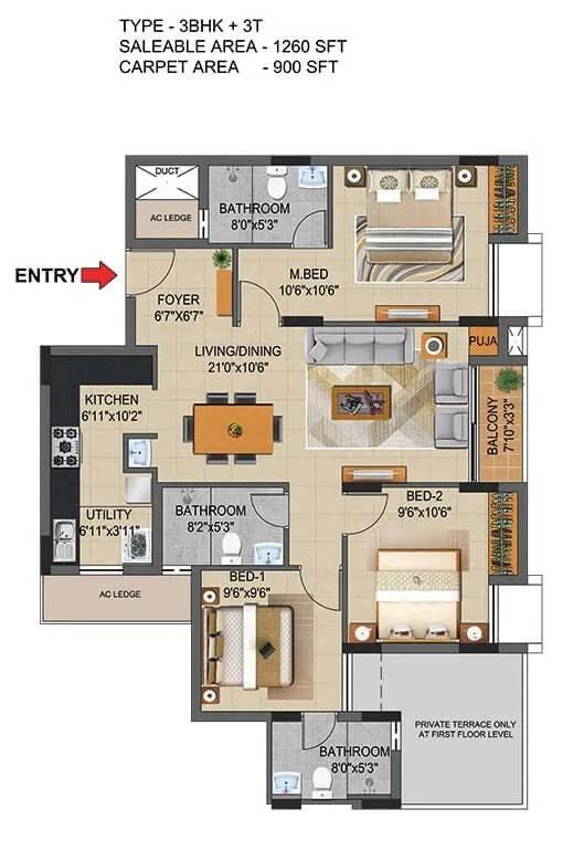 3 BHK - 1260 - CasaGrand Supremus Chennai