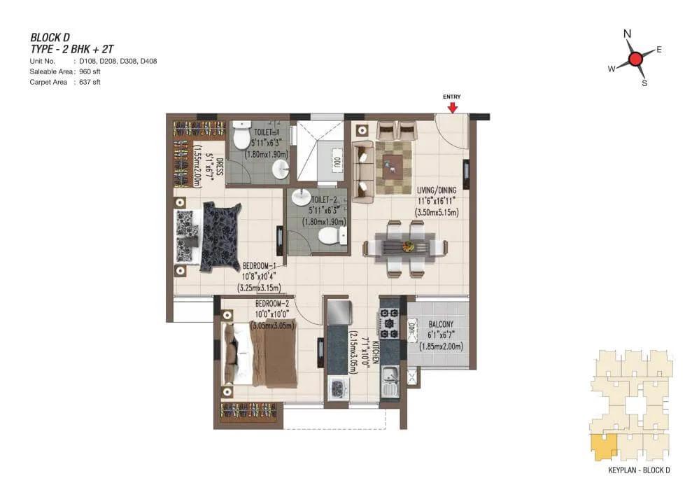 2 BHK 2T 960 - Casagrand Sereno Chennai