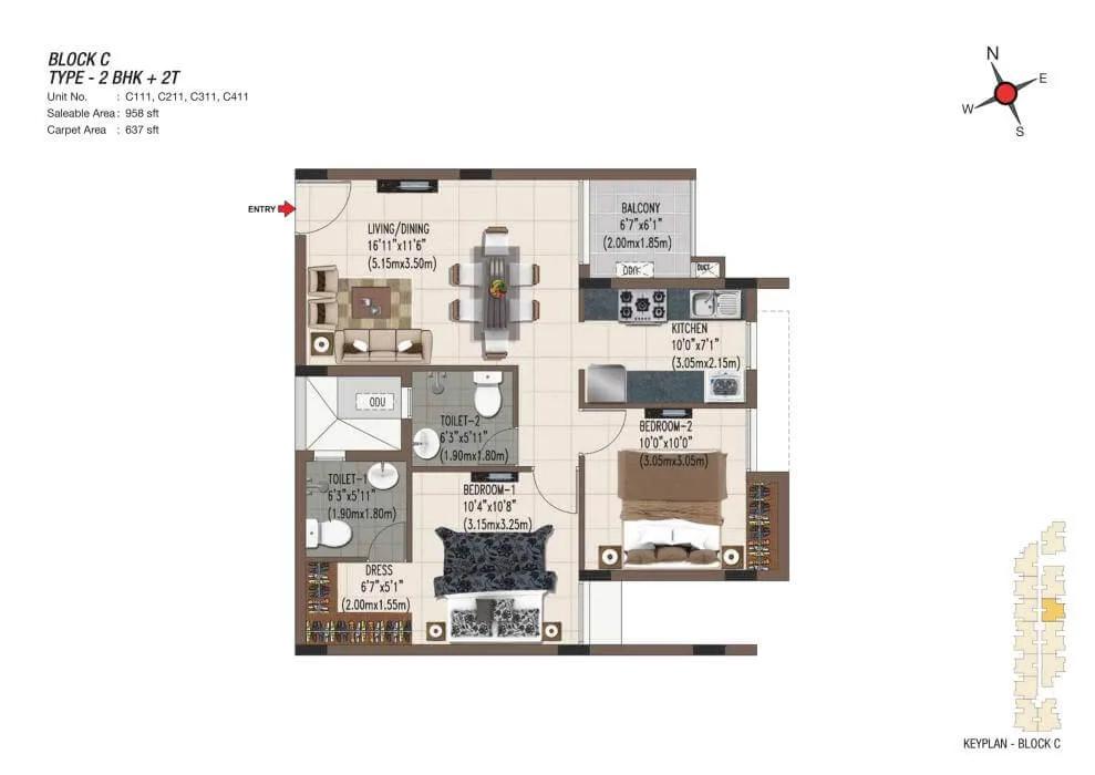 2 BHK 2T 958 - Casagrand Sereno Chennai