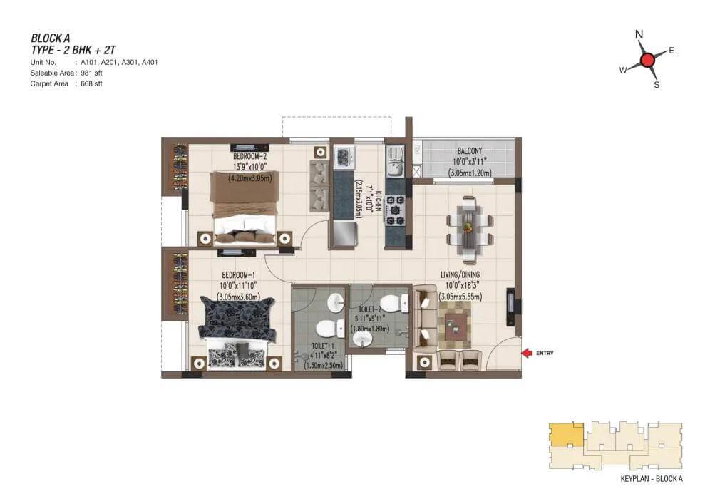 2 BHK 2T 981 - Casagrand Sereno Chennai