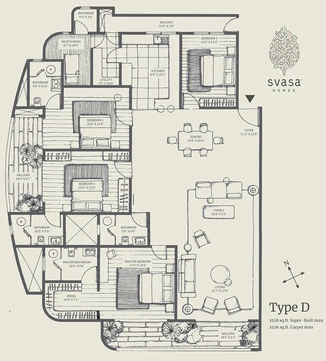 Type D - 3558 - Floor Plans Svasa Homes