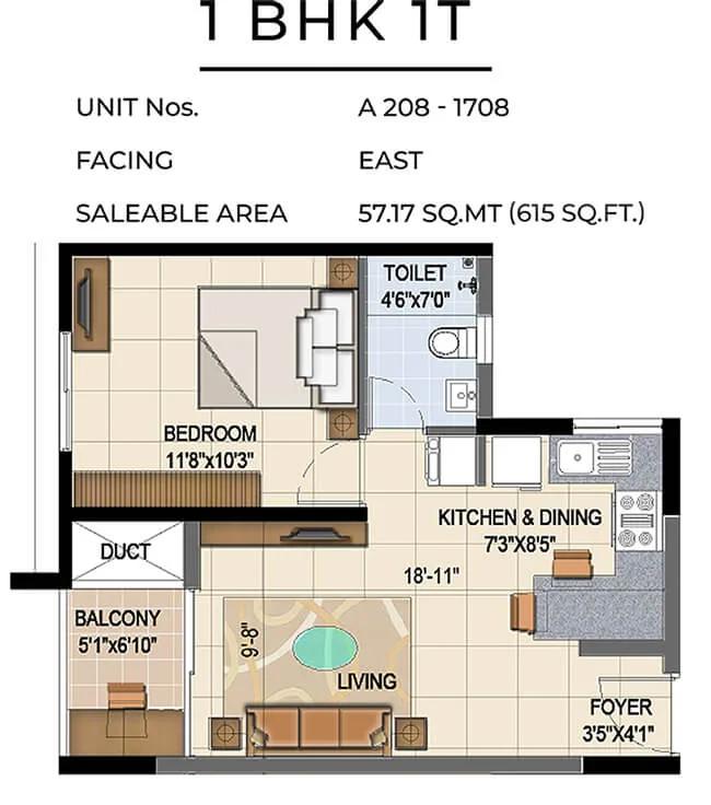 615 1BHK - TVS Emerald Jardin