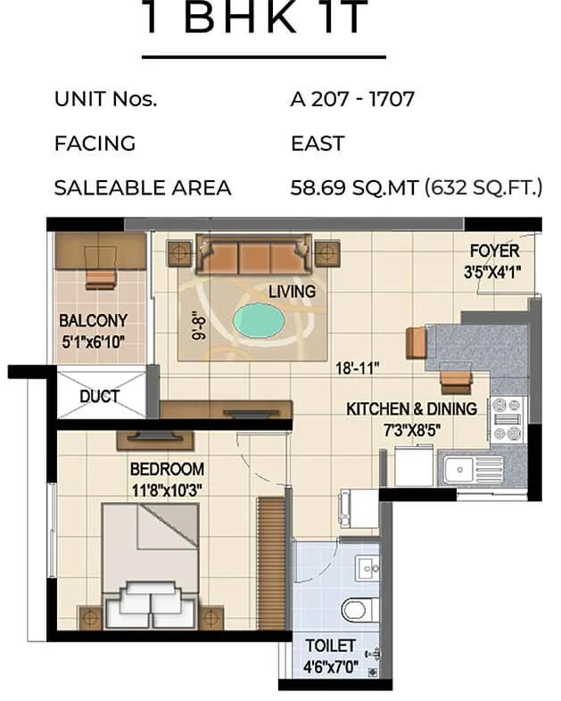 632 1BHK - TVS Emerald Jardin
