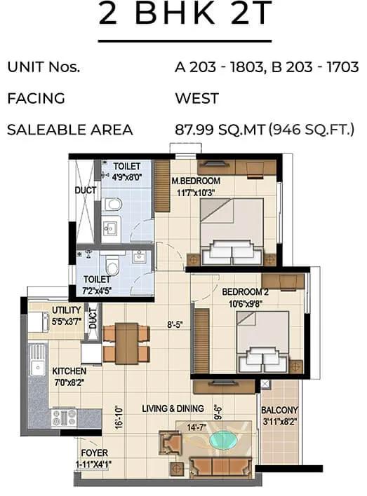 946 2BHK - TVS Emerald Jardin