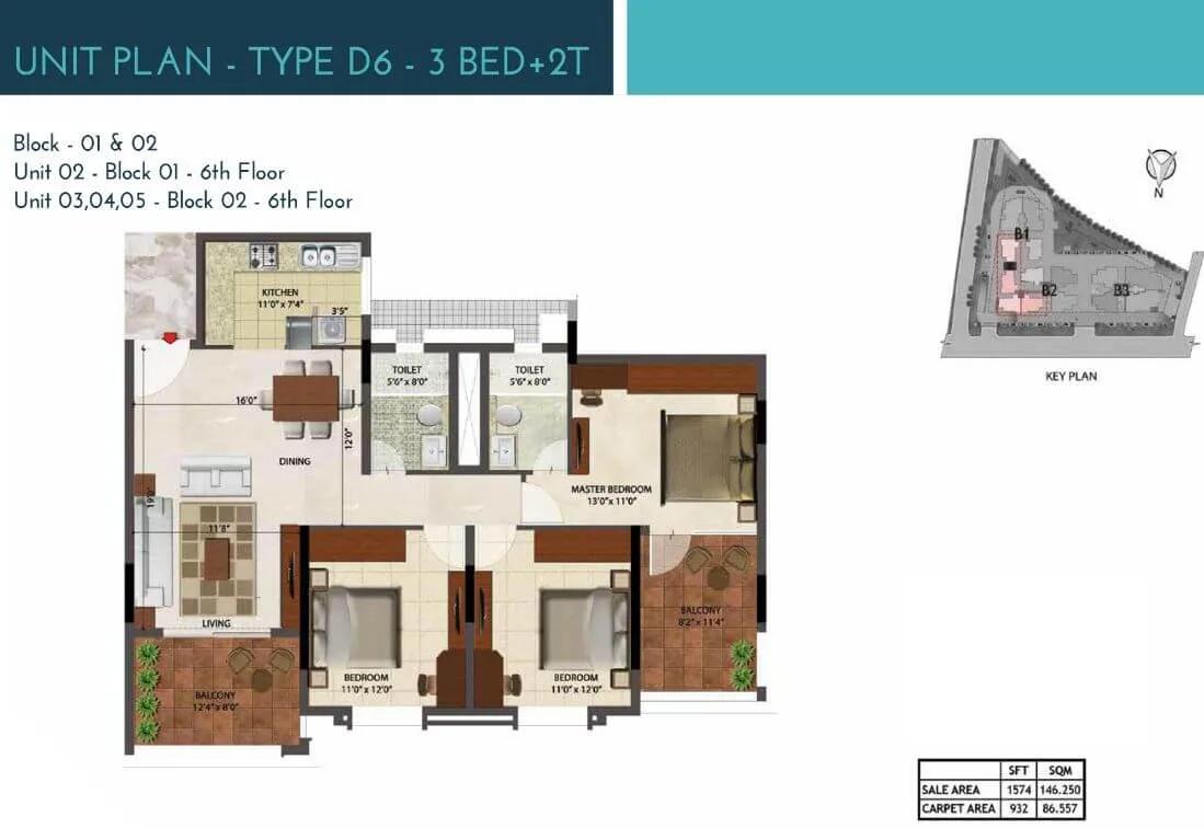3 BHK 2T 1574 - Prestige Ocean Crest Goa