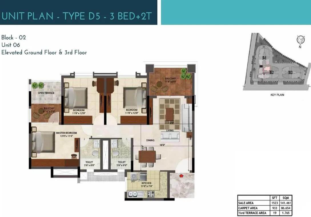 3 BHK 2T 1523 - Prestige Ocean Crest Goa