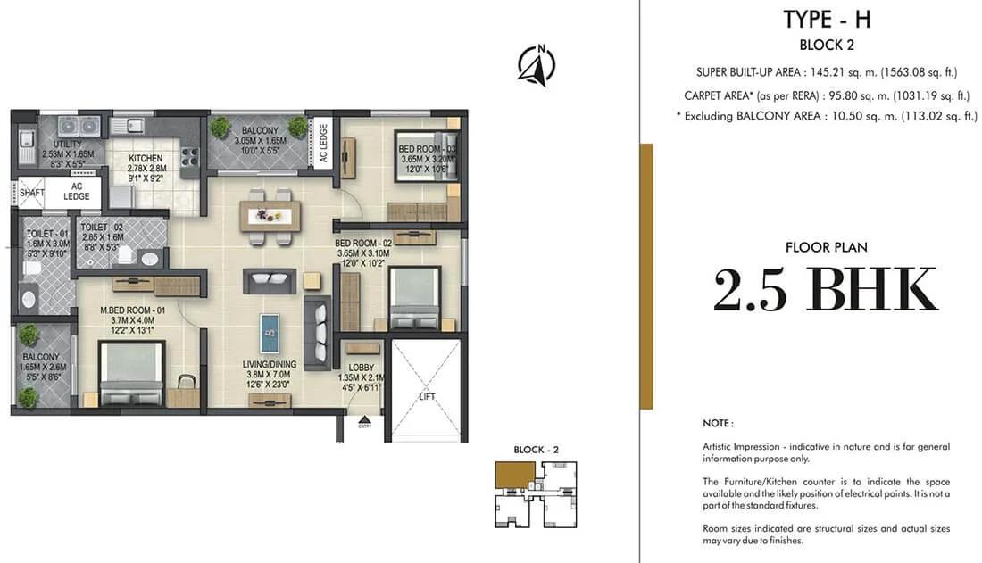 2.5 BHK H - 1563 - Sobha Winchester Chennai