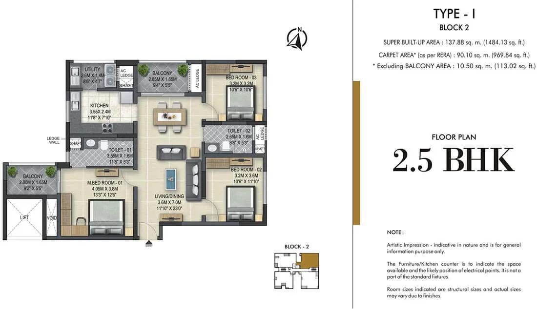2.5 BHK I - 1484 - Sobha Winchester Chennai