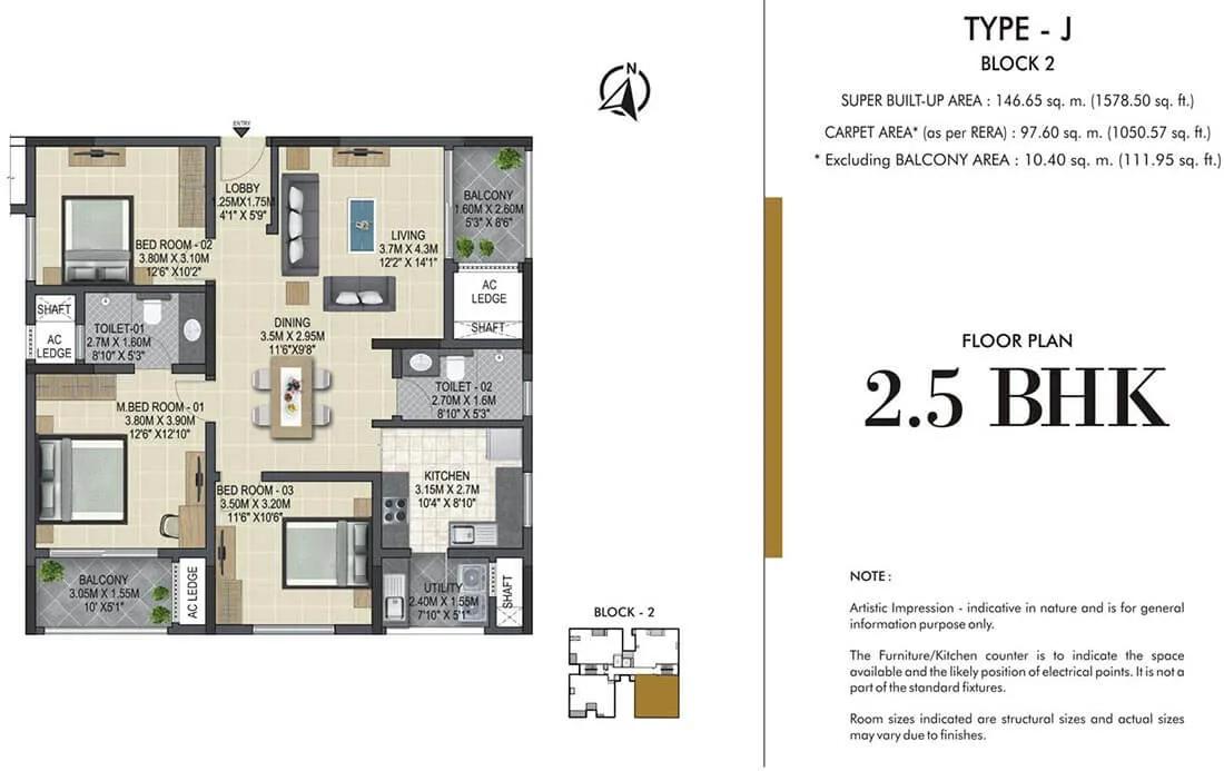 2.5 BHK J - 1578 - Sobha Winchester Chennai