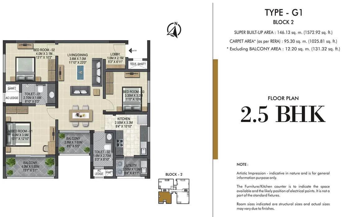 2.5 BHK G1 - 1572 - Sobha Winchester Chennai
