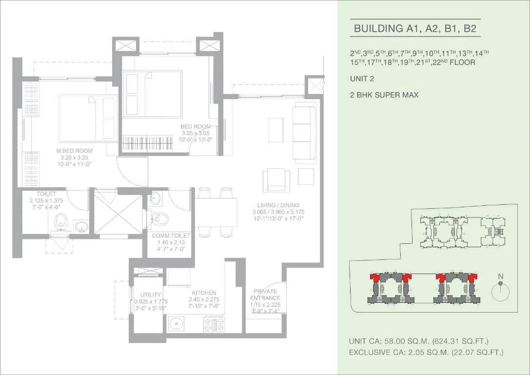 2 BHK Super Max - 624 CA - Godrej Green Glades Garden City