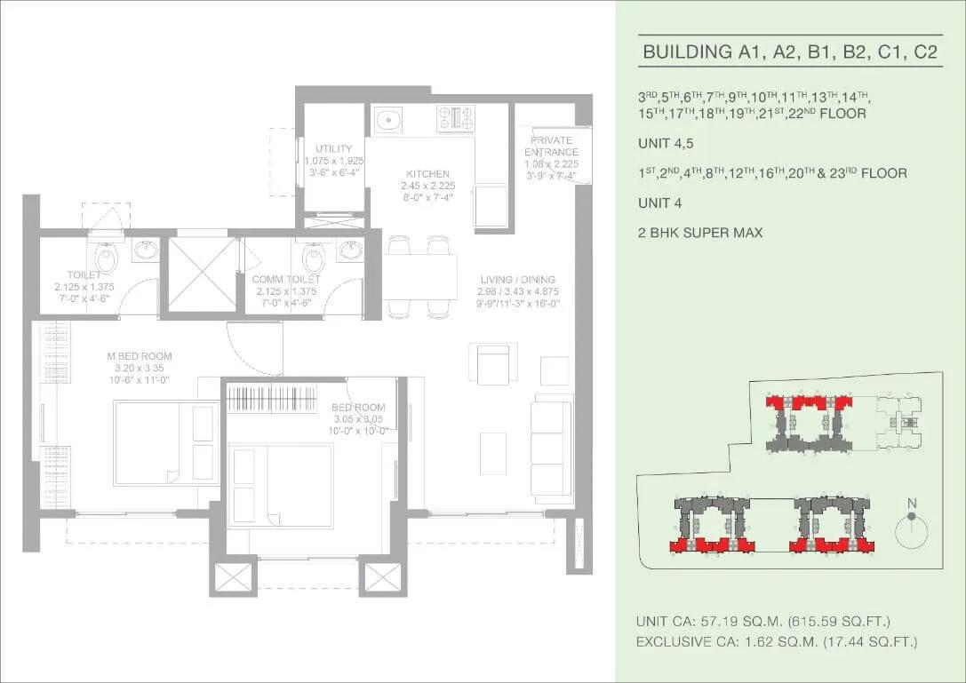 2 BHK Super Max - 615 CA - Godrej Green Glades Garden City