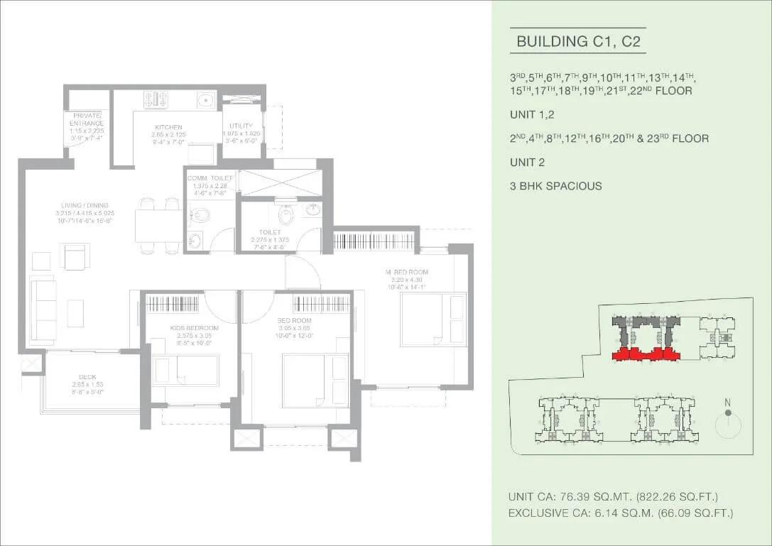 3 BHK Spacious - 822 CA - Godrej Green Glades Garden City