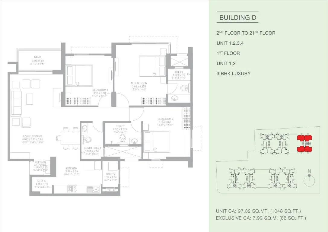 3 BHK Luxury - 1048 CA - Godrej Green Glades Garden City
