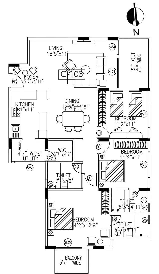 3 BHK - 1765 Sqft - Umiya Woods Whitefield