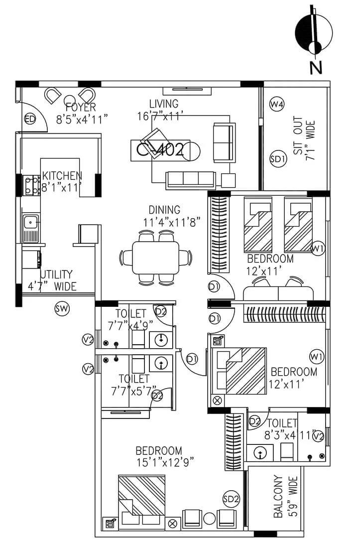 3 BHK - 1730 Sqft - Umiya Woods Whitefield