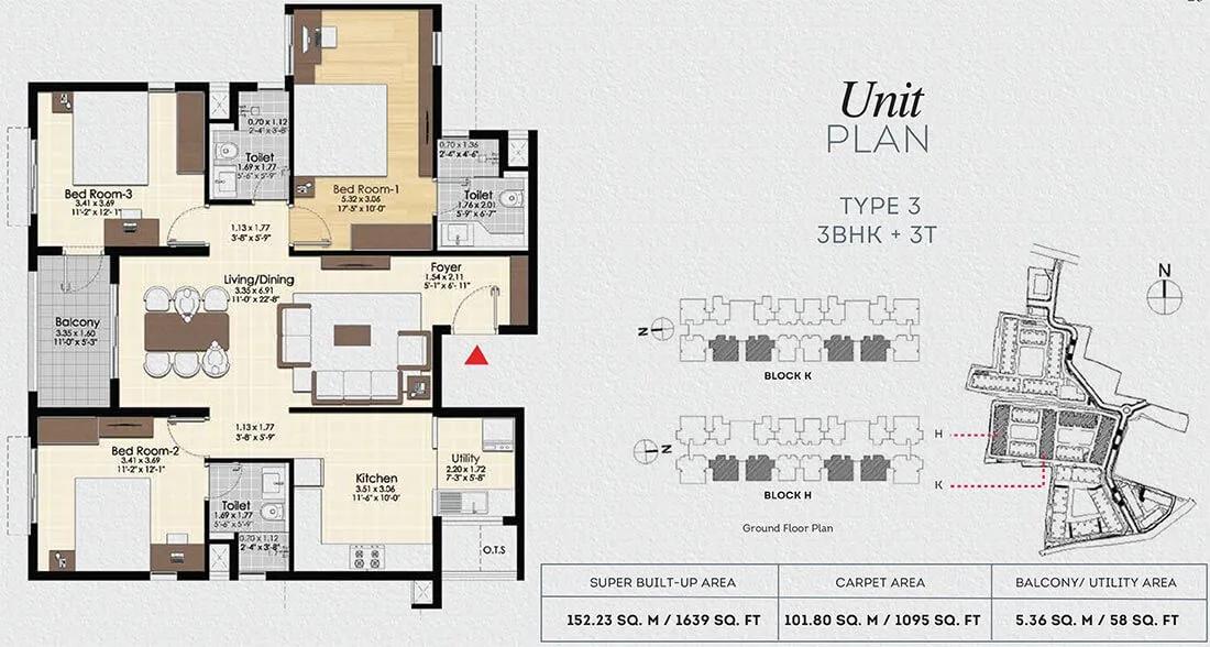 3 BHK 3T - 1639 - Bonito At Brigade Xanadu Mogappair