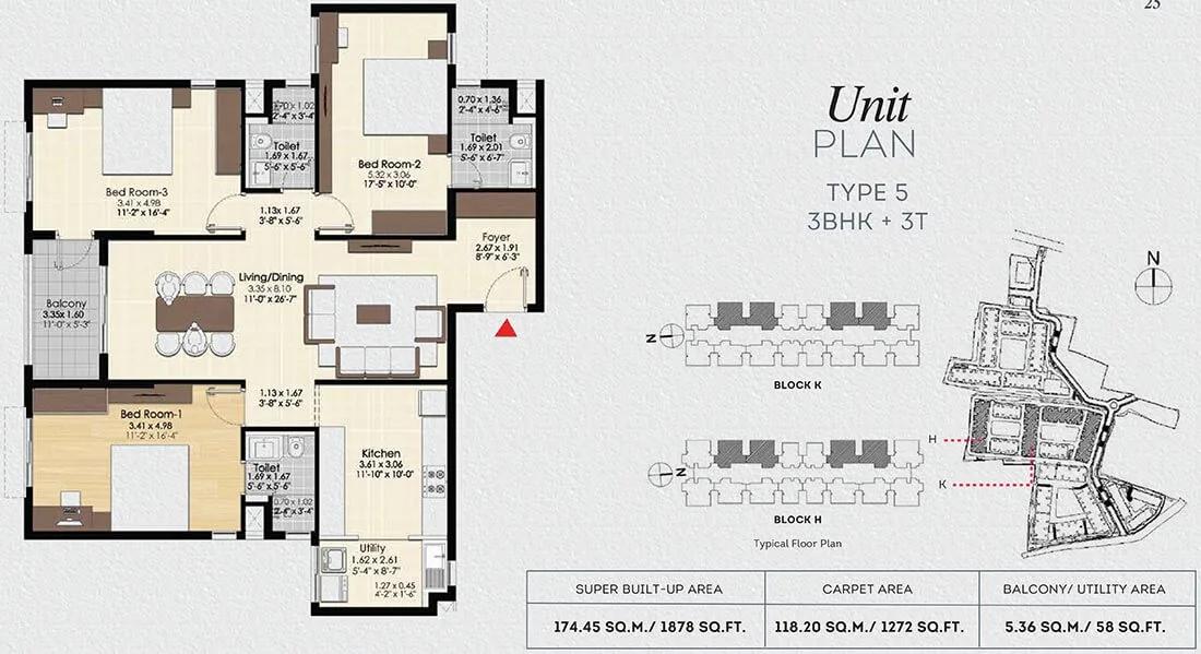 3 BHK 3T - 1878 - Bonito At Brigade Xanadu Mogappair