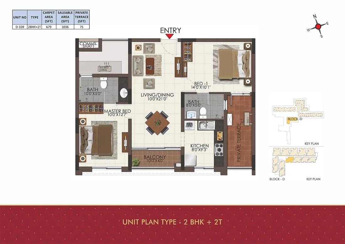 2 BHK 2T - 1036 - CasaGrand Royale Chennai