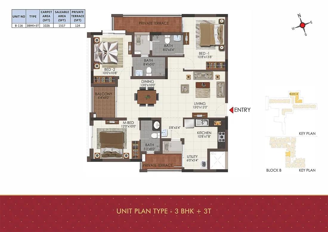 3 BHK 3T - 1517 - CasaGrand Royale Chennai