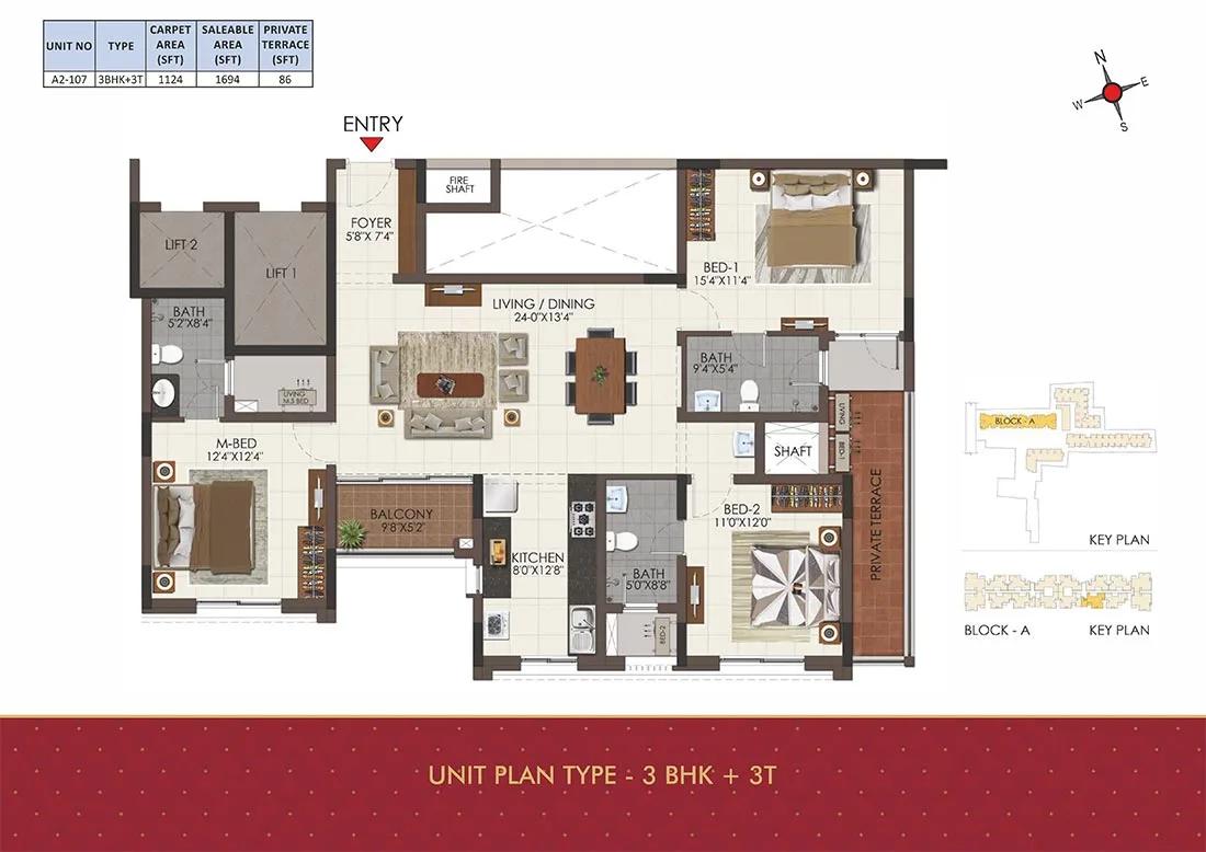 3 BHK 3T - 1694 - CasaGrand Royale Chennai