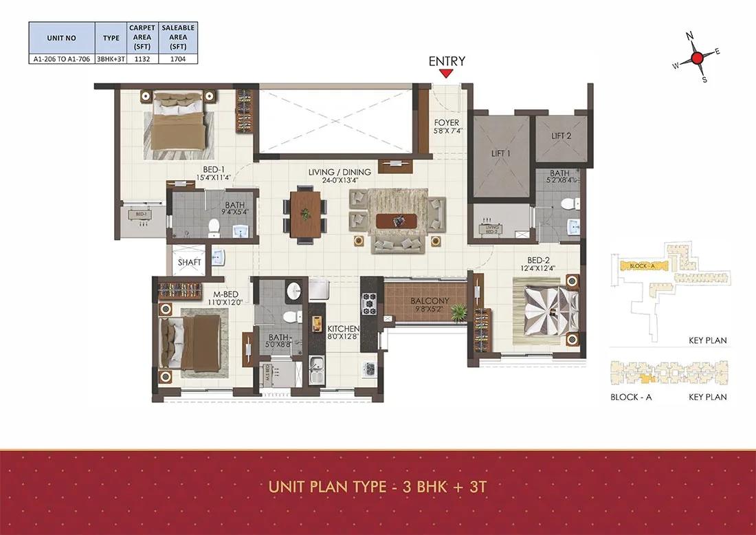 3 BHK 3T - 1704 - CasaGrand Royale Chennai