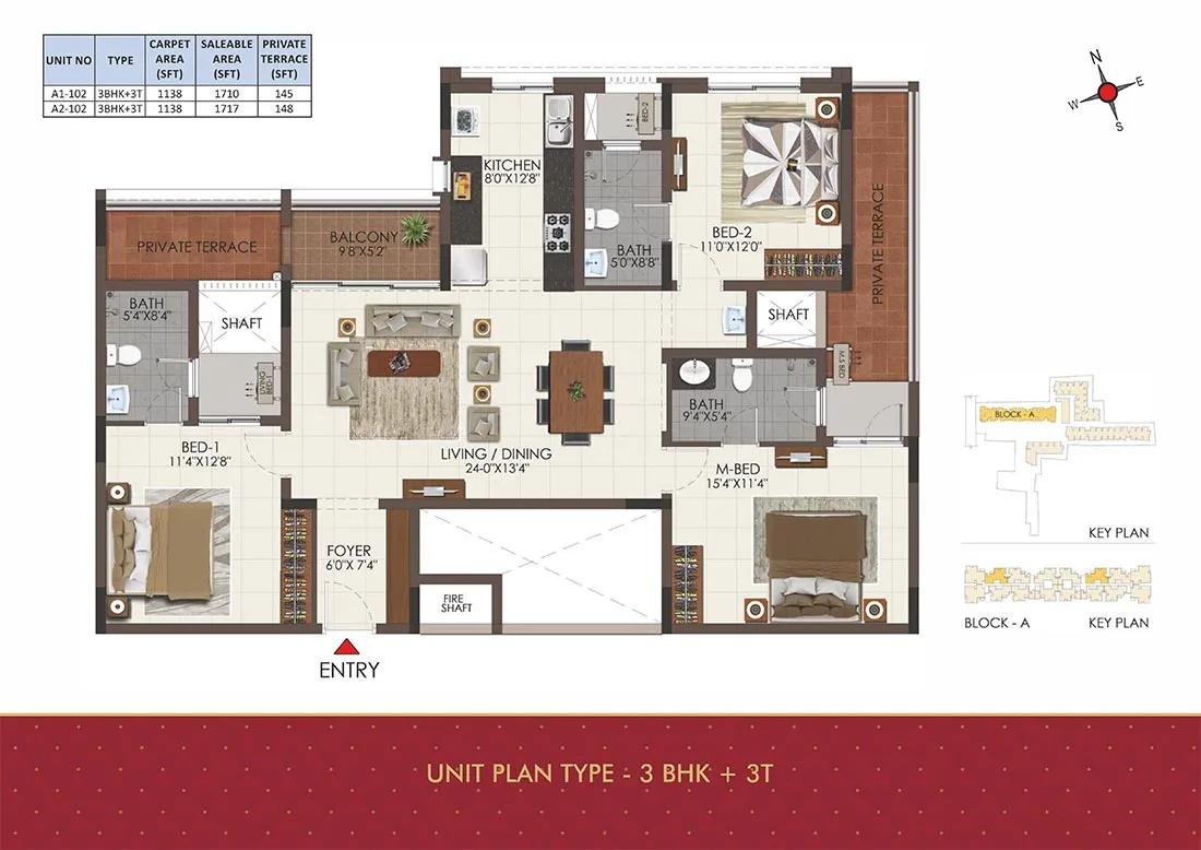 3 BHK 3T - 1710 - CasaGrand Royale Chennai