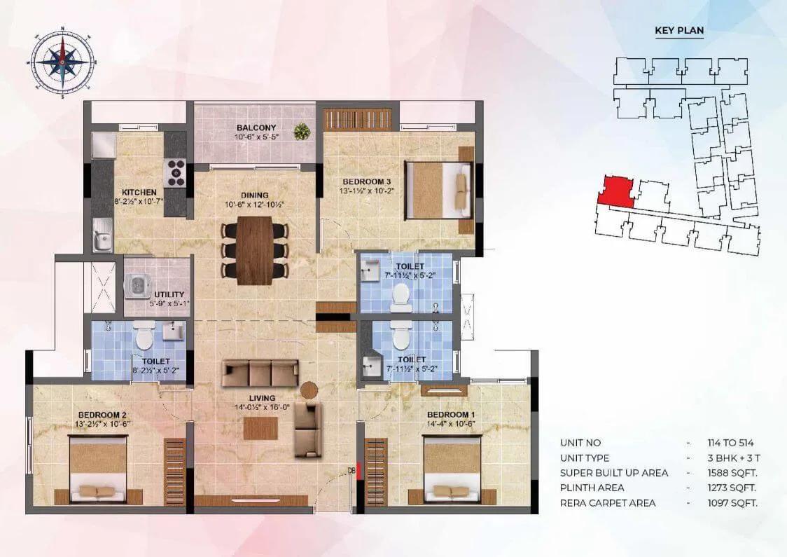 3 BHK - 1588 - Radiance Sapphire Chennai