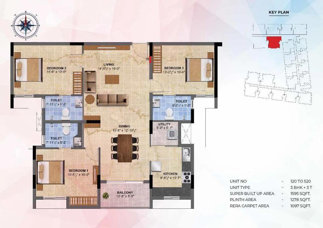 3 BHK - 1595 - Radiance Sapphire Chennai