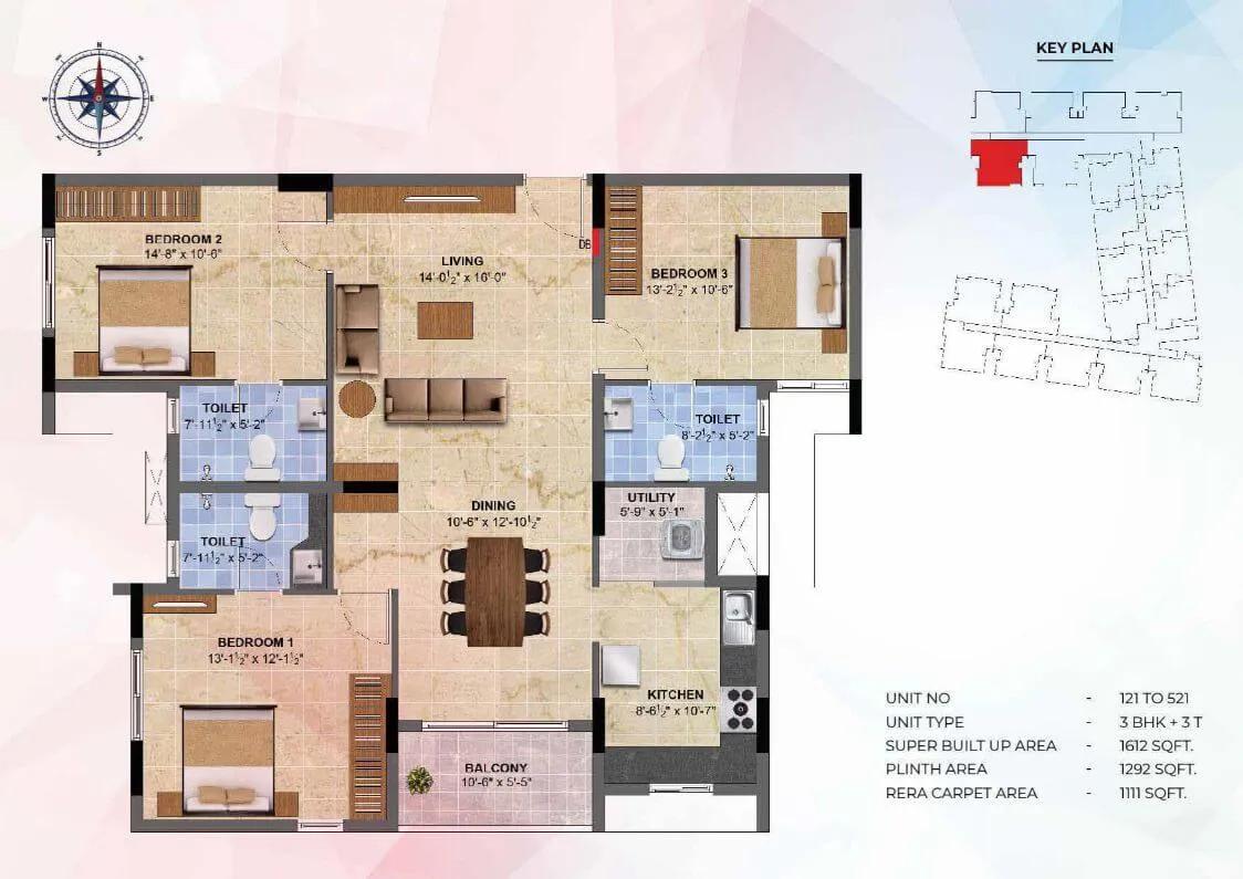3 BHK - 1612 - Radiance Sapphire Chennai