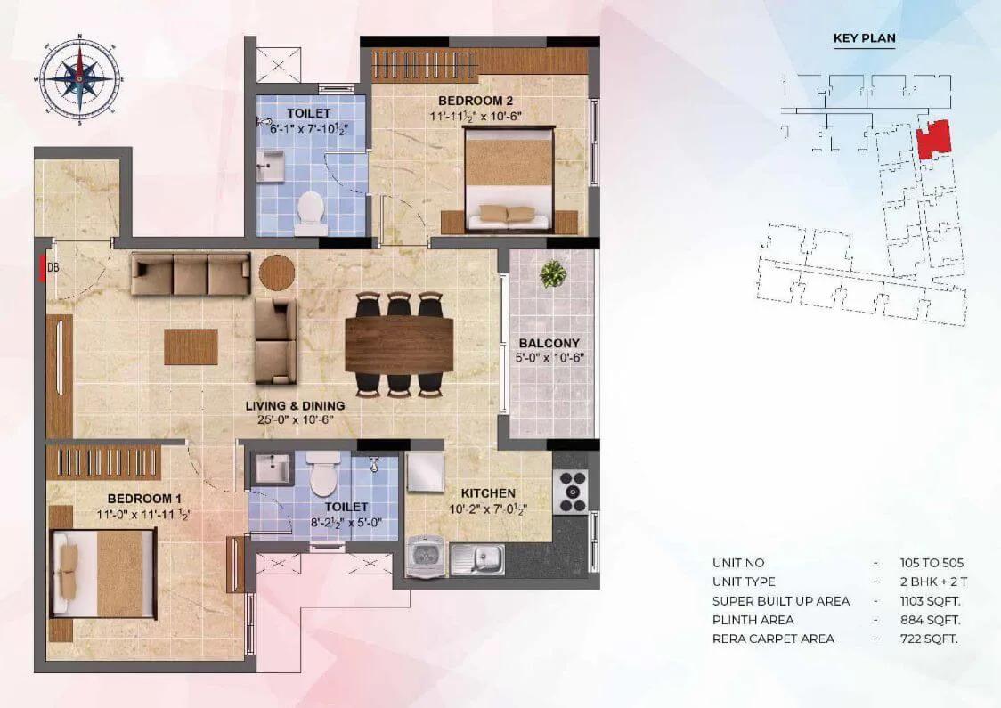 2 BHK - 1103 - Radiance Sapphire Chennai