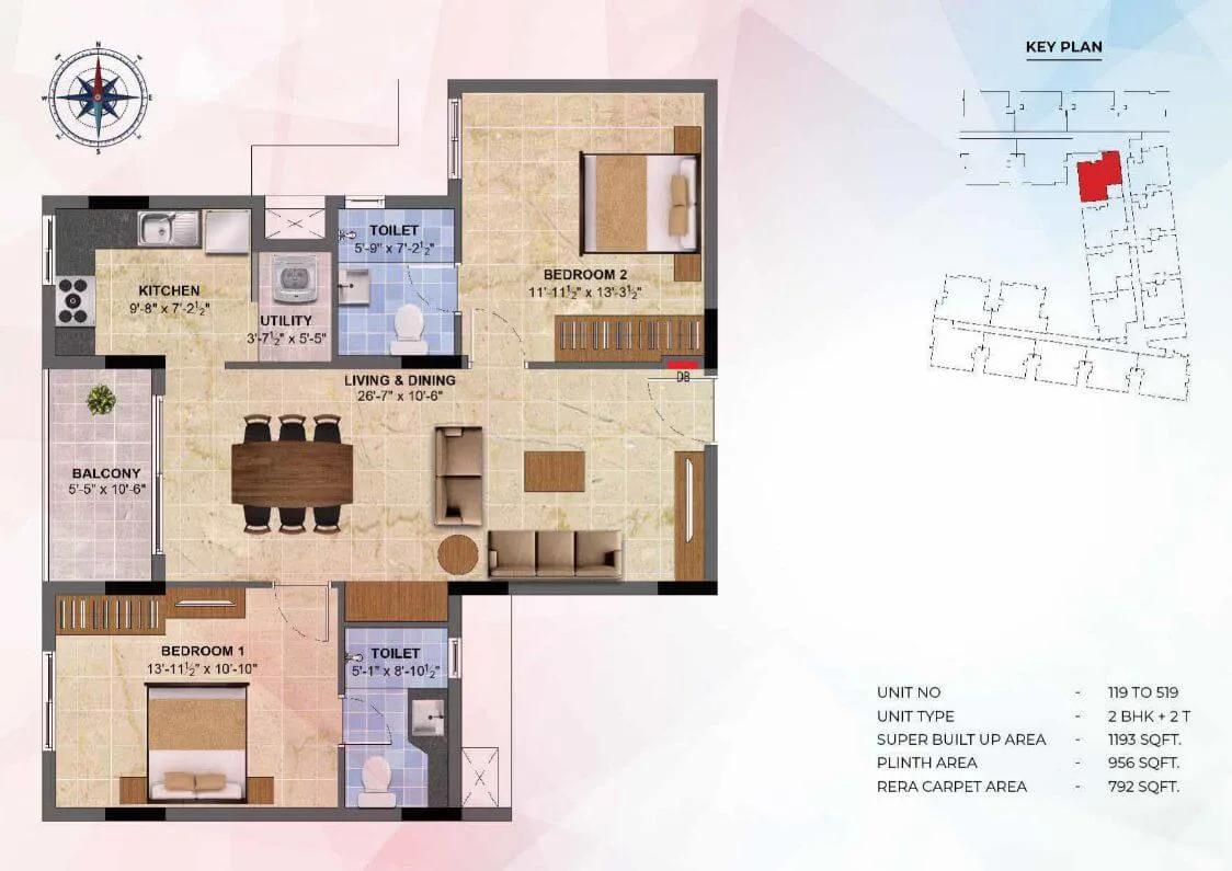 2 BHK - 1193 - Radiance Sapphire Chennai