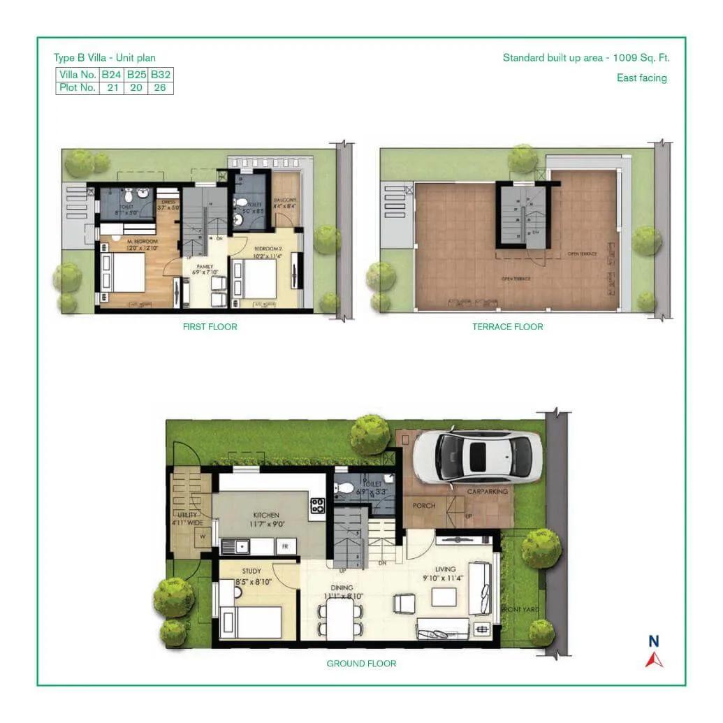 3 BHK Villa - 1009 - TVS Emerald Green Acres